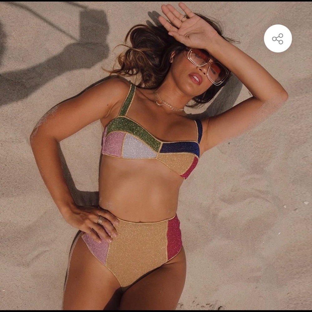 It’s Juliet official color block bikini metallic
